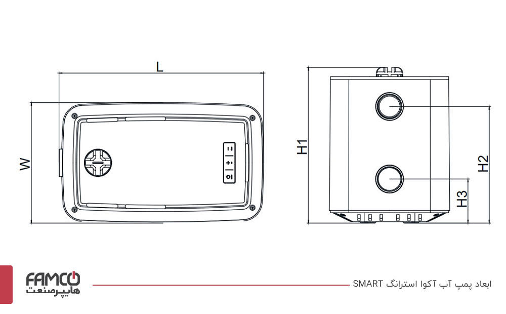 ابعاد پمپ آب خانگی آکوا استرانگ Smart12-55