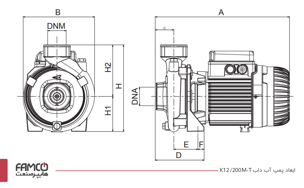ابعاد پمپ آب داب K 12/200 M-T