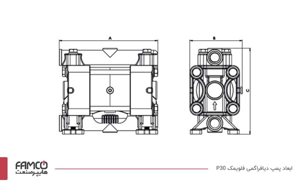 ابعاد پمپ دیافراگمی فلویمک P30