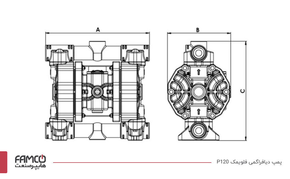 ابعاد پمپ دیافراگمی فلویمک P120
