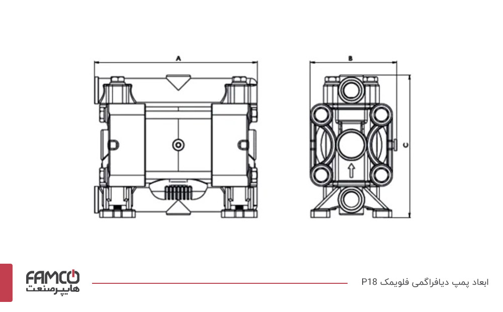 ابعاد پمپ دیافراگمی فلویمک