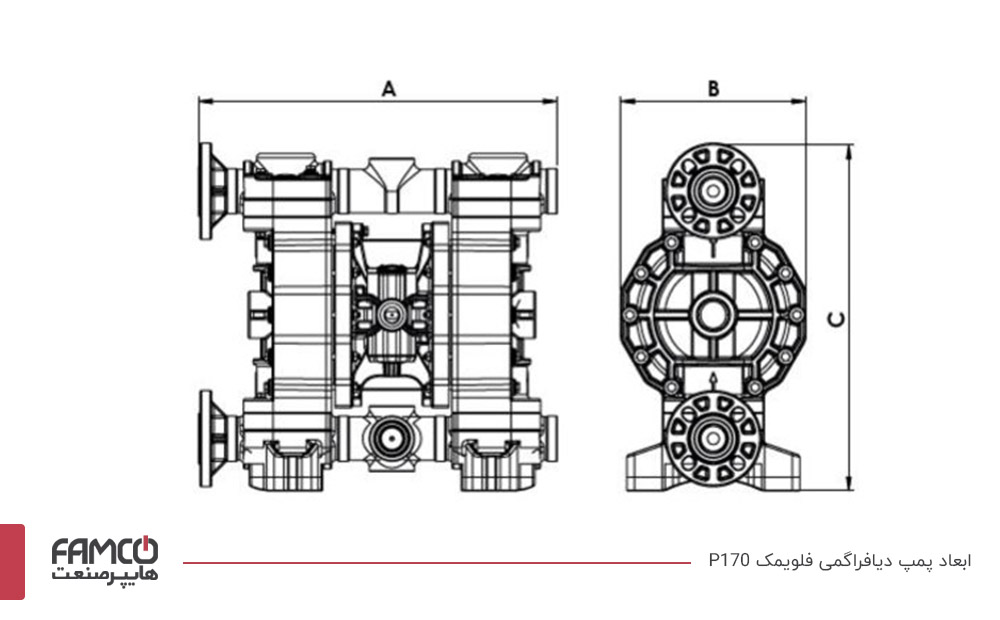 ابعاد پمپ دیافراگمی فلویمک P170