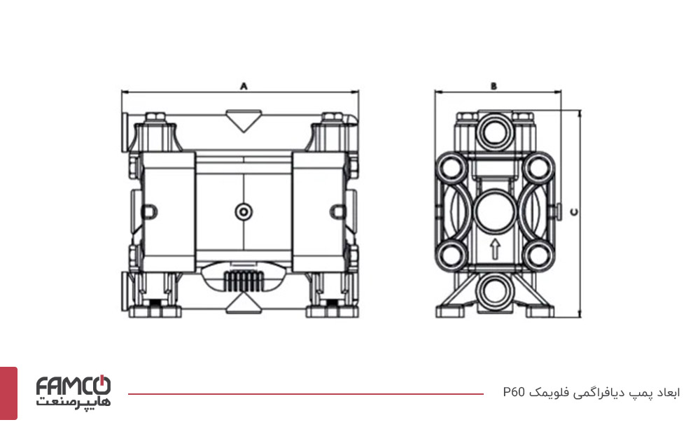 ابعاد پمپ دیافراگمی فلویمک P60