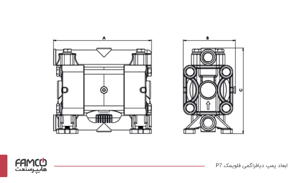 ابعاد پمپ دیافراگمی فلویمک P7