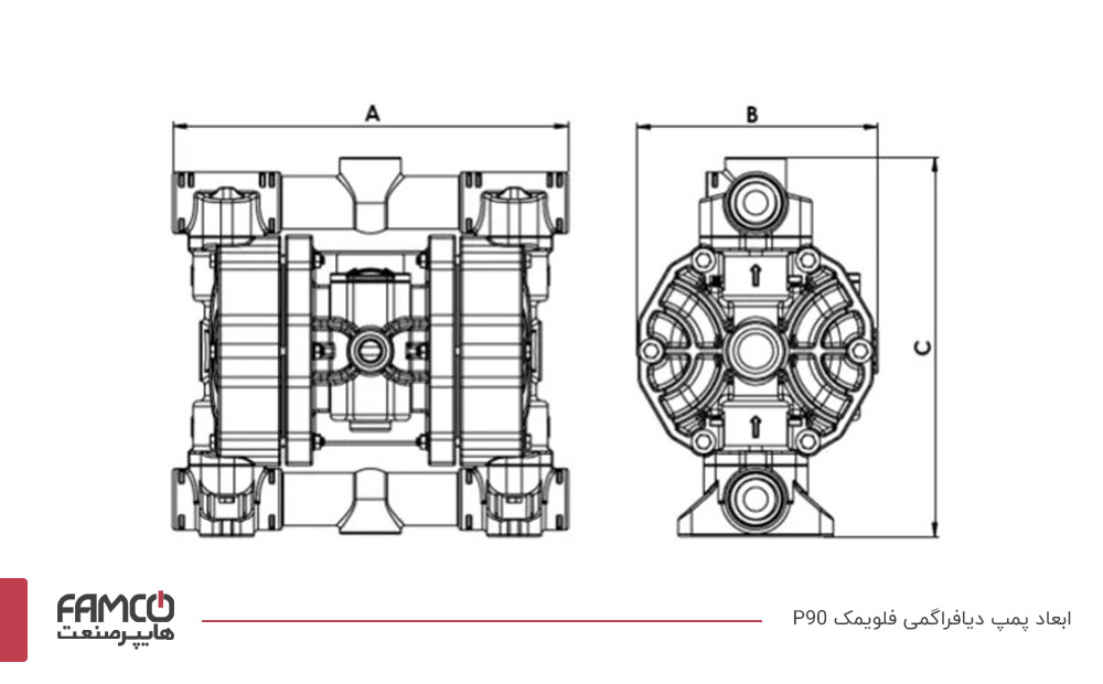ابعاد پمپ دیافراگمی فلویمک P90