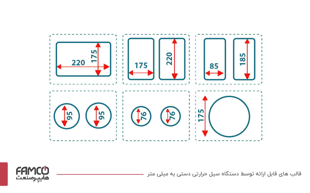 قالب های قابل ارائه توسط دستگاه سیل حرارتی دستی به میلی متر