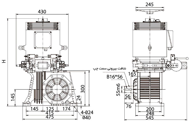 ابعاد موتور پله برقی برند سیتور  FT125