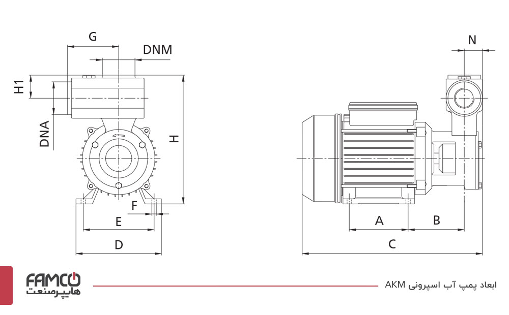 ابعاد پمپ آب اسپرونی AKM 100